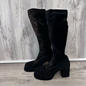Muro Unique Shoes Velvet Knee High Boots Women 40 Black Green Goth FairyCore 90s